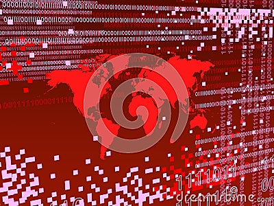Red digital worlmap background with white pixels Stock Photo