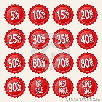 Red discount stickers Vector Illustration