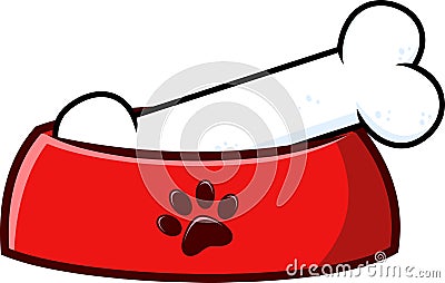 Red Dog Bowl With Bone Hand Drawing Vector Illustration