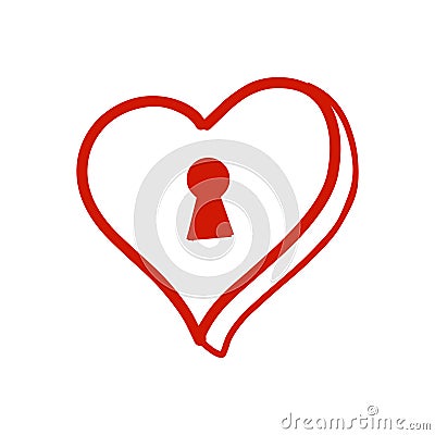 Red Doodle Heart Keyhole Icon Vector Illustration