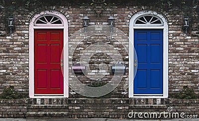 Red Door Blue Door Stock Photo