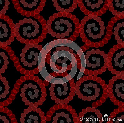 Red dots spiral. Semitransparent dot patterns. Seamless vector, spirals on black background. Overlapping ornaments Vector Illustration