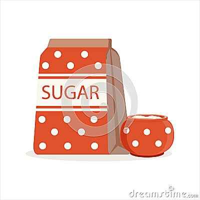 Red dotted pack of sugar and sugar bowl vector Illustration Vector Illustration