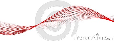 Red dotted wave line pattern. Halftone undulate net background. Abstract flowing particle lattice wallpaper. Curved dash Vector Illustration
