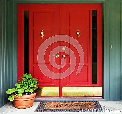 Red Double Door Entry Stock Photo