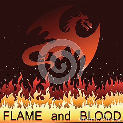 Red dragon in fire. Vector Illustration