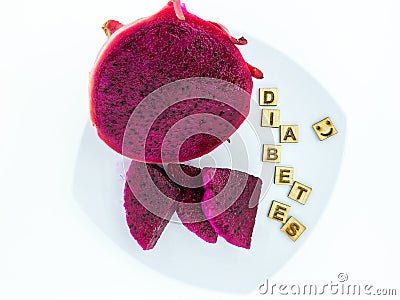 Red Dragon Fruit and DIABETES ISSUES, Health benefits and Fact science Stock Photo