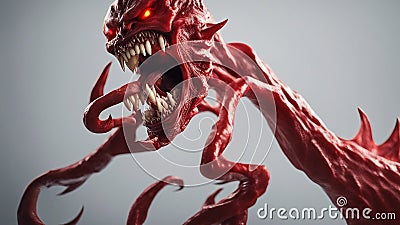 red dragon morphing head Devil scream character as a red demon or monster screaming with fangs and teeth Stock Photo