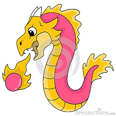 The red dragon spat out a ball of hot fire, doodle icon image kawaii Vector Illustration