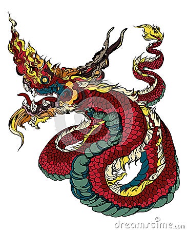 Red dragon tattoo Japanese style. Vector Illustration