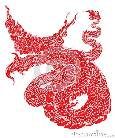 Red dragon tattoo Japanese style. Vector Illustration