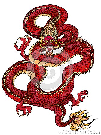 Red dragon tattoo Japanese style. Stock Photo