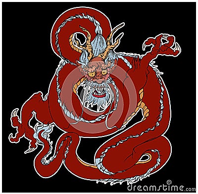 Red dragon tattoo Japanese style. Vector Illustration