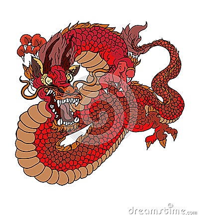 Red dragon tattoo Japanese style. Vector Illustration