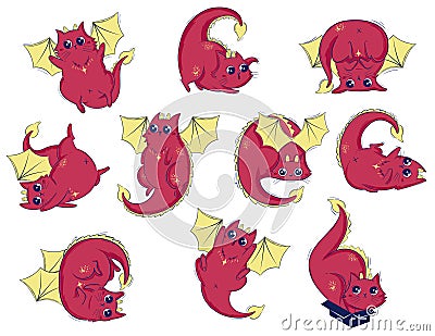 Red Dragoncat Mythical Creatures Stock Photo