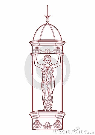 Red drawing of a caryatid Vector Illustration