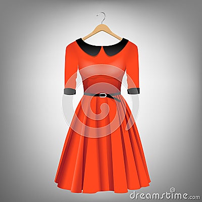 Red dress on hanger Vector Illustration