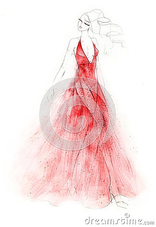 The Red Dress Fashion Illustration Cartoon Illustration