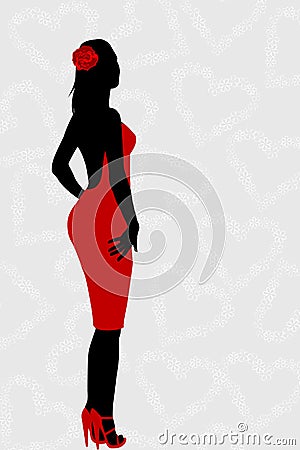 Red dress woman silhouette Vector Illustration