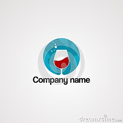 Red drink on blue circle and drop water logo vector, icon, element, and template for company Vector Illustration