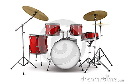 Red drum kit isolated on white Stock Photo