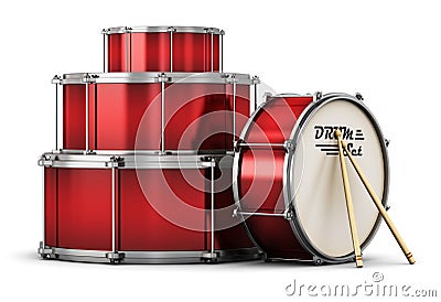 Red drum set with drumsticks Cartoon Illustration