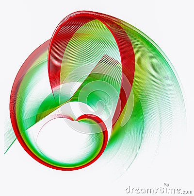 A red dynamic heart, red and green striped arcuate elements create a rotating frame on a white background. Graphic design element Cartoon Illustration