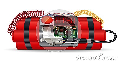 Red dynamite pack with electric time bomb Vector Illustration