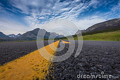 Red Eagle Mountain Viewed From Middle of the Road Stock Photo