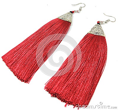 Red earrings women fashion accessories Stock Photo