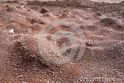 Red earth or soil background. Tropical laterite soil background of red clay. Dry Orange surface, Picture of natural disaster. Stock Photo