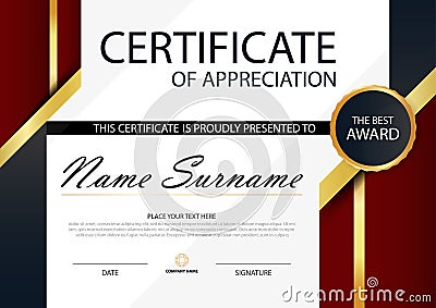 Red Elegance horizontal certificate with Vector illustration ,white frame certificate template with clean and modern pattern Vector Illustration