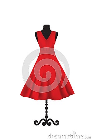 Red elegant dress on mannequin Vector Illustration