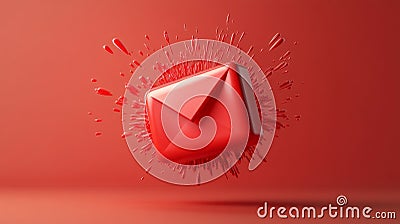 Red email icon exploding on red background symbolizing urgent communication Stock Photo