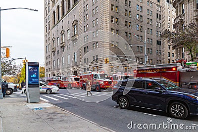 Red Emergency vehicles on a New York City street Editorial Stock Photo