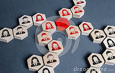 The red employee figure has a devastating effect on the entire business structure. Toxicity, incompetence. Corruption, bureaucracy Stock Photo
