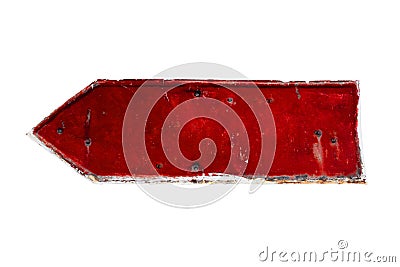 Red empty rusty and grunge metal iron plate arrow with peeling coating and scratches texture Stock Photo