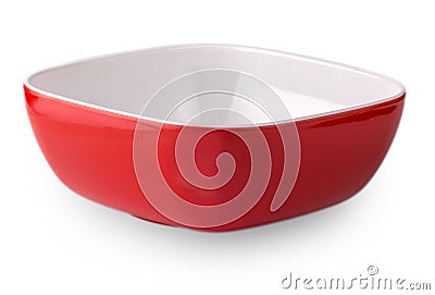 Red empy salad bowl isolated on white Stock Photo