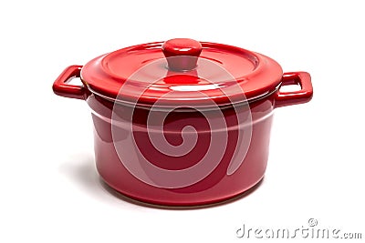 Red enamel pot Stock Photo