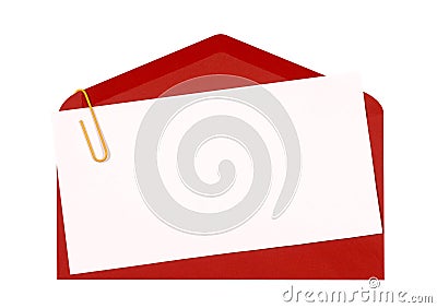 Red envelope with blank birthday invitation or greetings card, close up, copy space Stock Photo