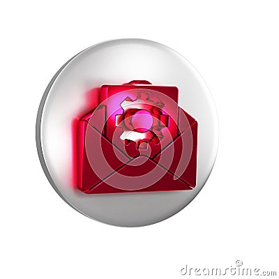 Red Envelope setting icon isolated on transparent background. Silver circle button. Stock Photo