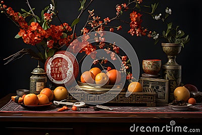 red envelopes, and blooming plum blossoms. AI Generated Stock Photo