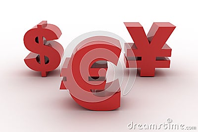 Red Euro Dollar and Yen isolated Stock Photo