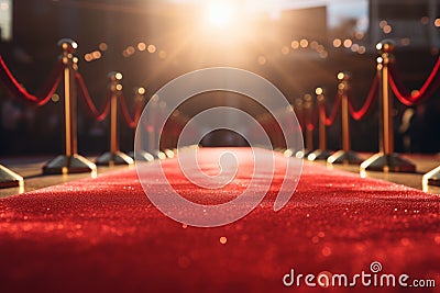 Red event carpet, gold rope barrier at the festival Stock Photo