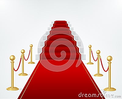 Red Event Carpet, Stair and Gold Rope Barrier. Vector Vector Illustration