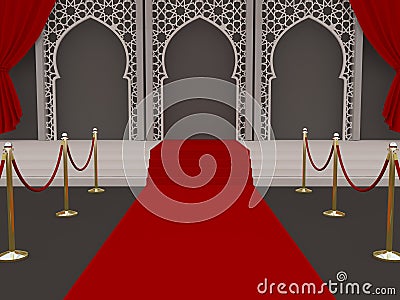 Red Event Carpet, Stairs, and Gold Barrier with red rope, seamless Moroccan mosaic doors decoration Cartoon Illustration