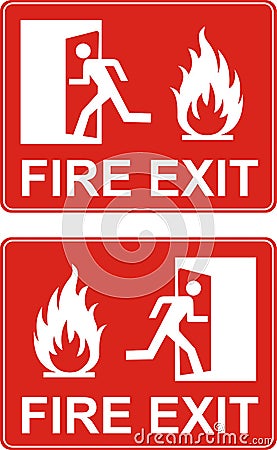 Red exit sign. Emergency fire exit door and exit door. Label wit Vector Illustration