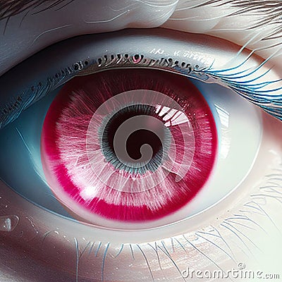 Red eye with white eyelashes of an albino human close-up macro Stock Photo