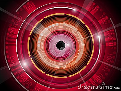 Red eyeball with technology binary code background Vector Illustration
