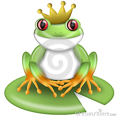 Red-Eyed Green Tree Frog Prince with Crown Stock Photo